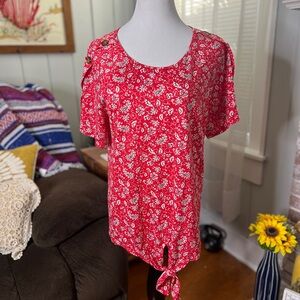 All in Love floral button detail tie front top